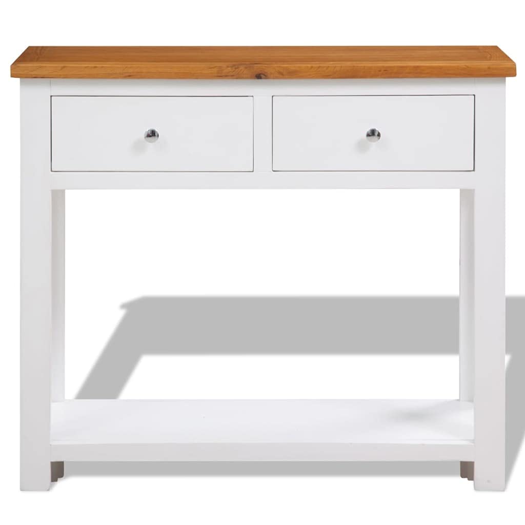 Solid Oak Wood Console Table with 2 Drawers and Shelf S7893