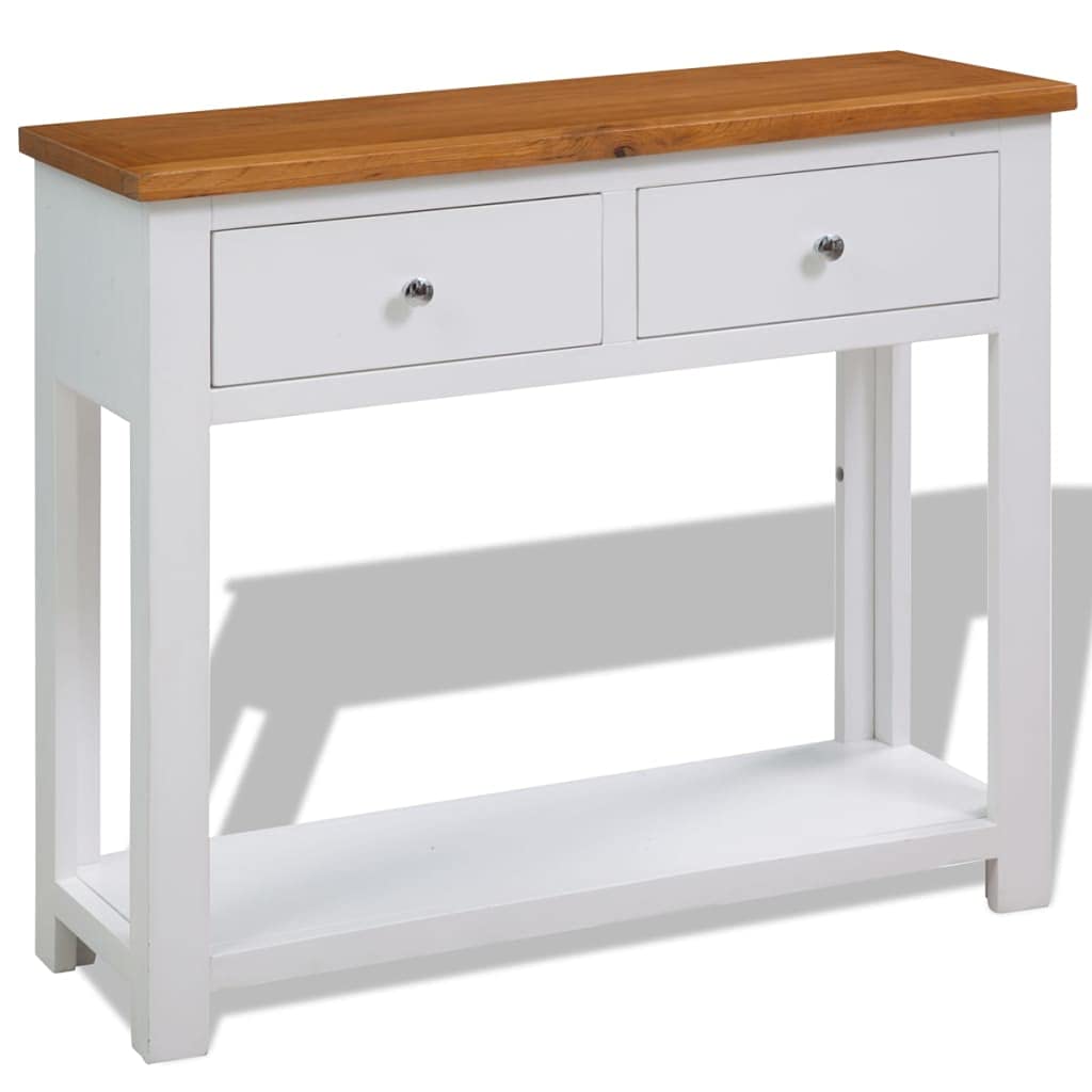 Solid Oak Wood Console Table with 2 Drawers and Shelf S7893