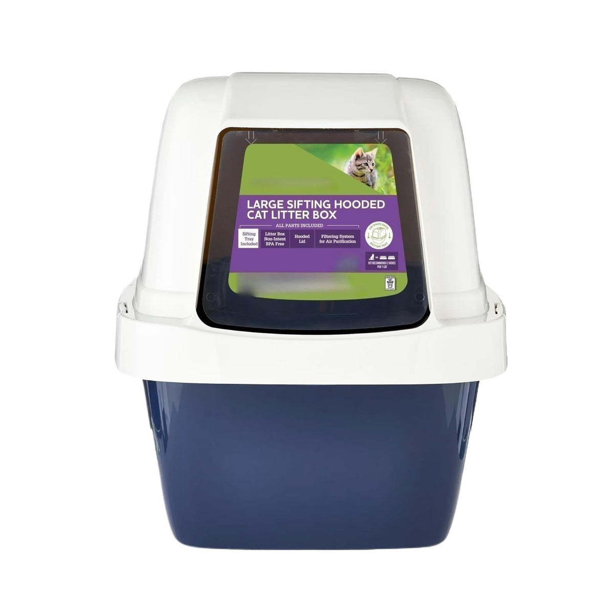 Blue Hooded Enclosed Cat Litter Box with Pan & Odor Filter Z748