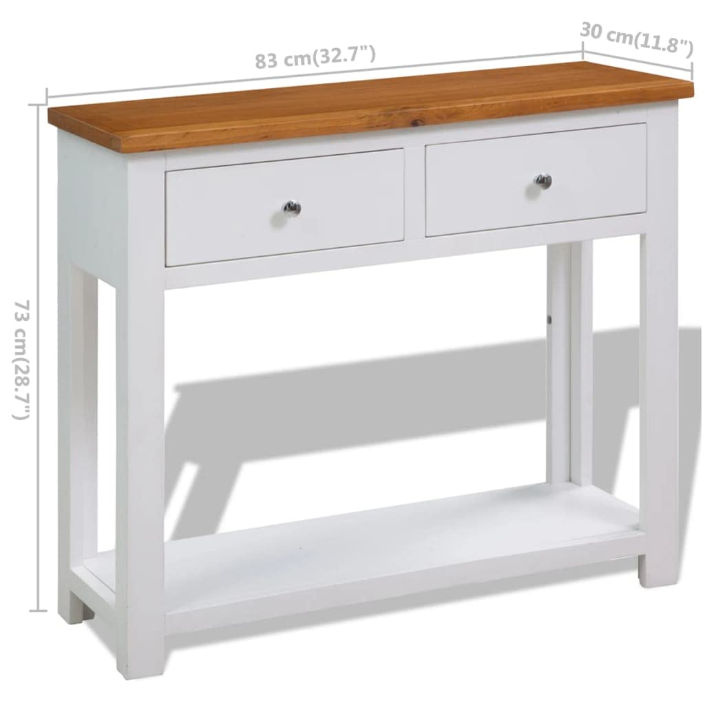 Solid Oak Wood Console Table with 2 Drawers and Shelf S7893
