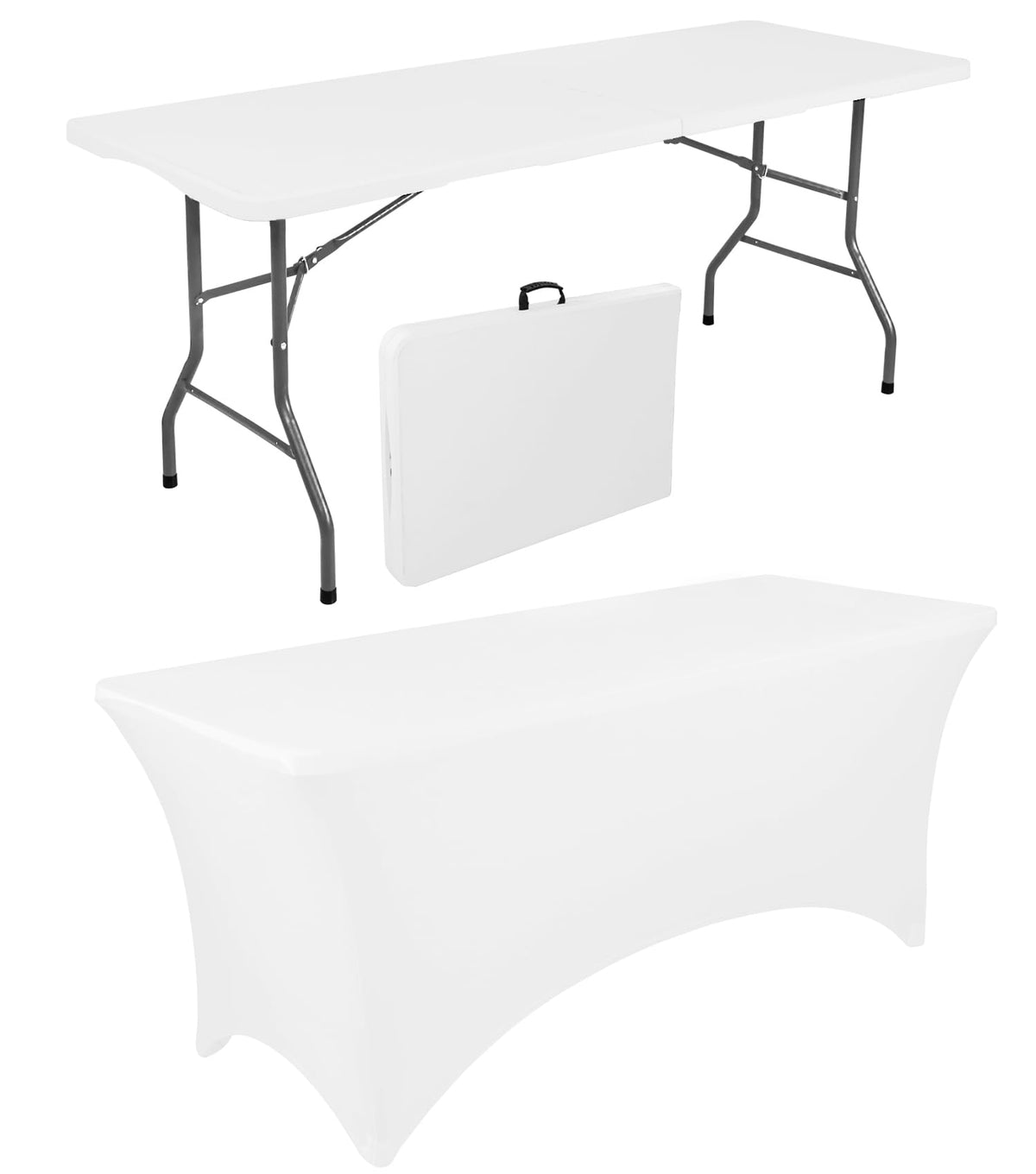 6 FT Folding Table with White Stretch Spandex Cover O44164