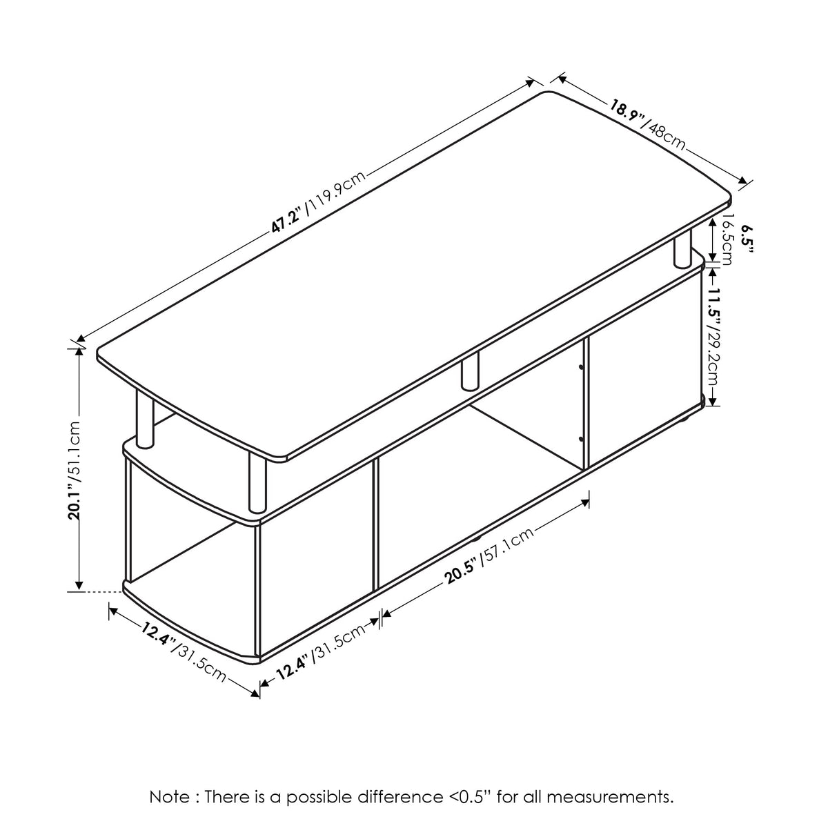 3-Tier TV Stand with Open Shelf up to 50 Inch V557268
