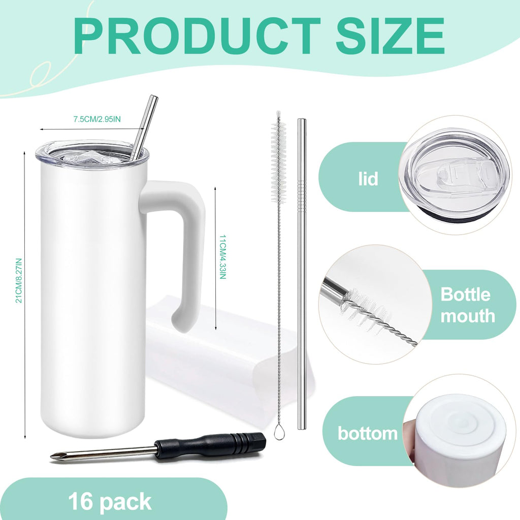 16 Pack 20 oz Stainless Steel Sublimation Tumblers with Straw & Lids X3411
