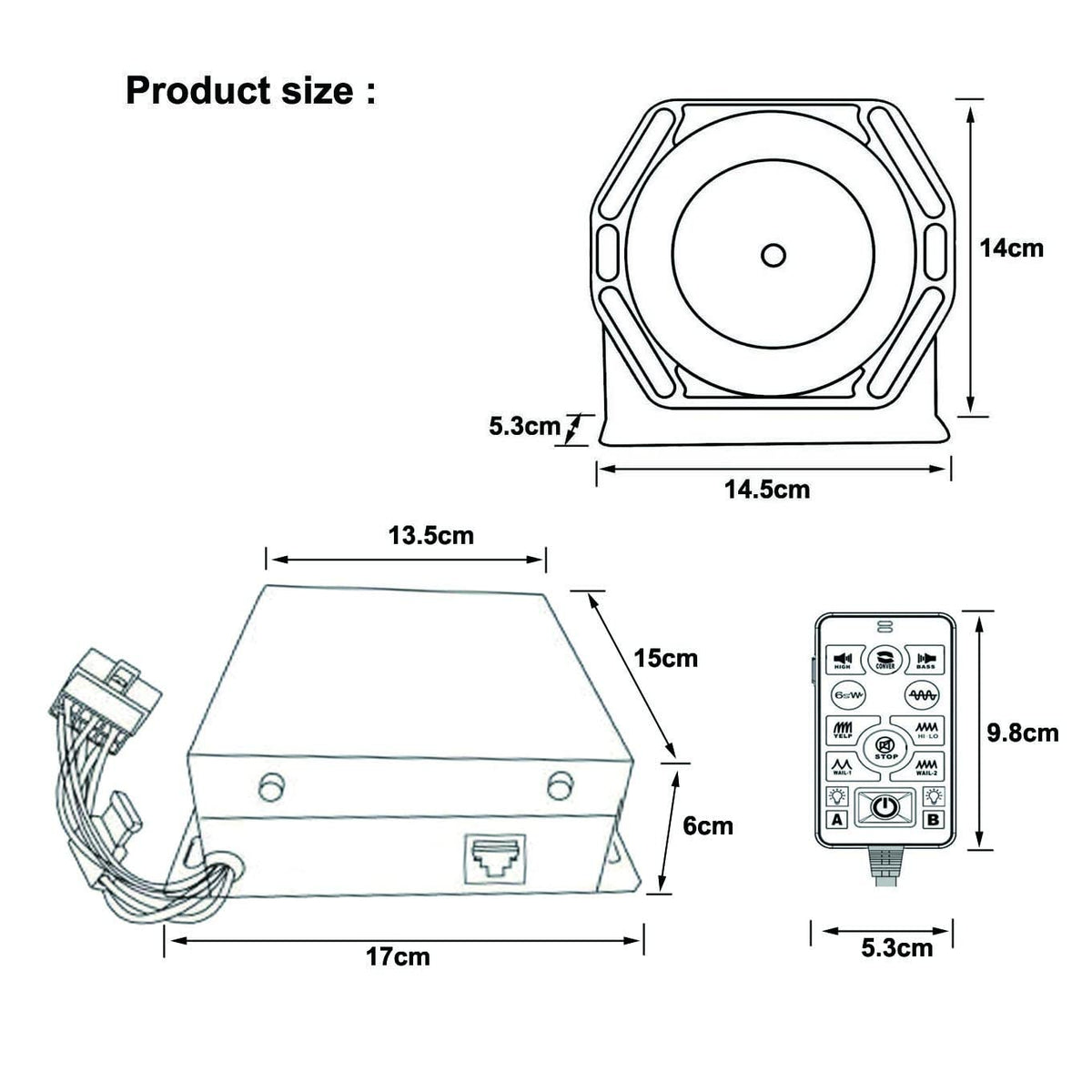 100W Police Siren PA System Kit with Slim Speaker Handheld Microphone H9227