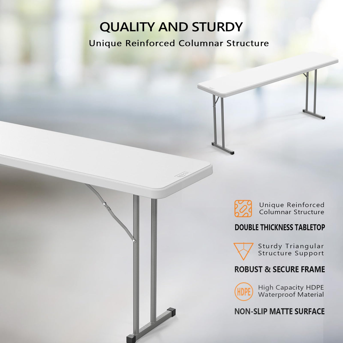 White 6 FT Narrow Folding Table B368722