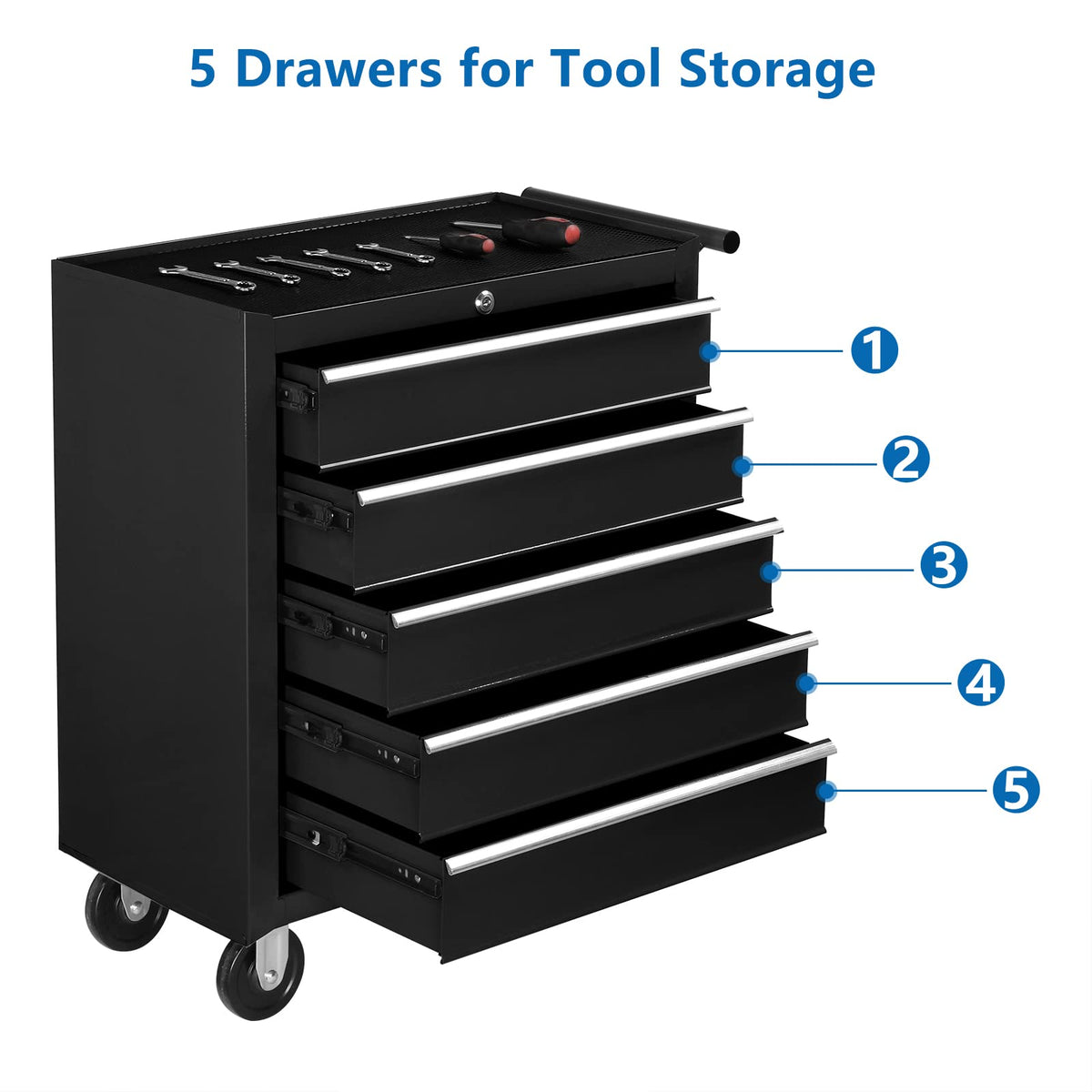 5 Drawer Rolling Tool Chest with Lock C64749