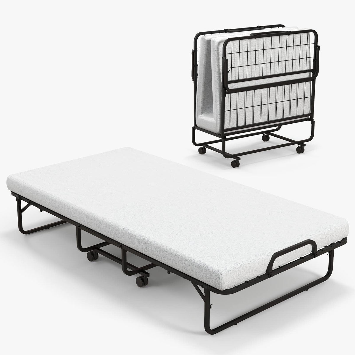Folding Twin Size Portable Bed with 4” Memory Foam Mattress Q409
