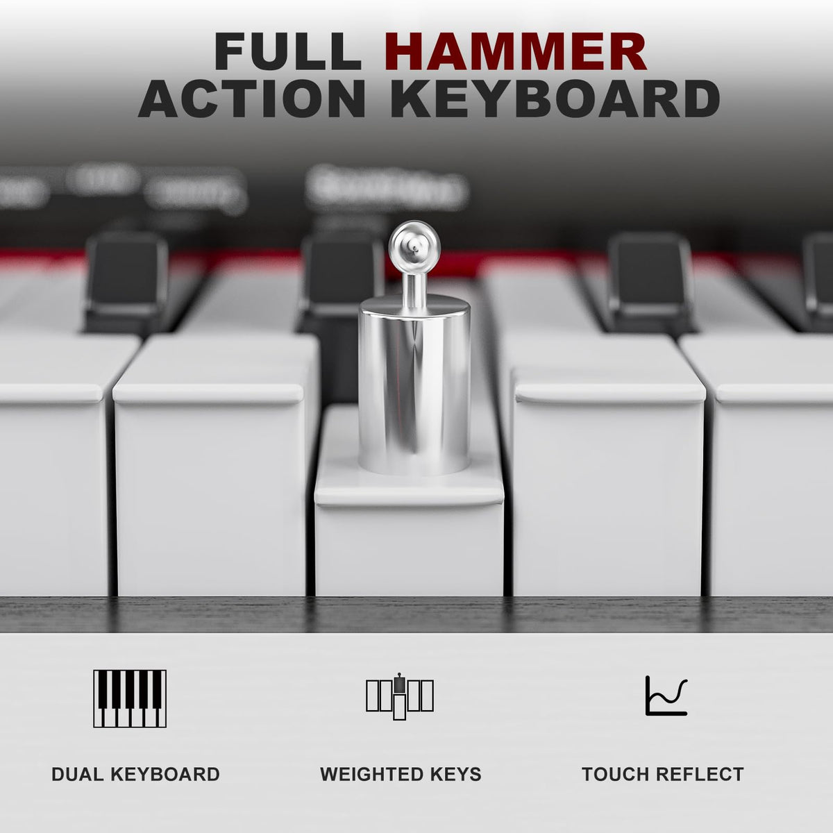88-Key Weighted Hammer Action Digital Piano with Bench, 3 Pedal Wood Stand, White N654186