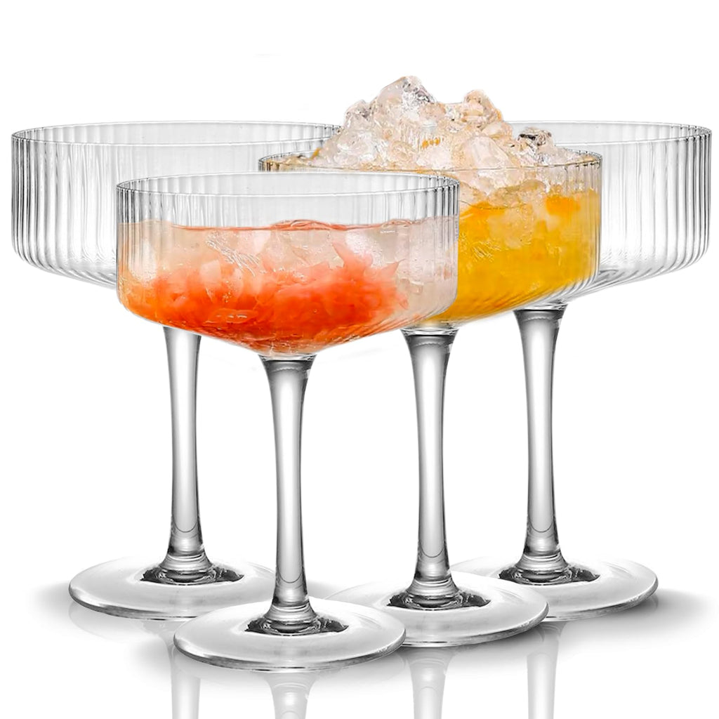 4 Pcs 10 oz Ribbed Coupe Glasses Set Y926