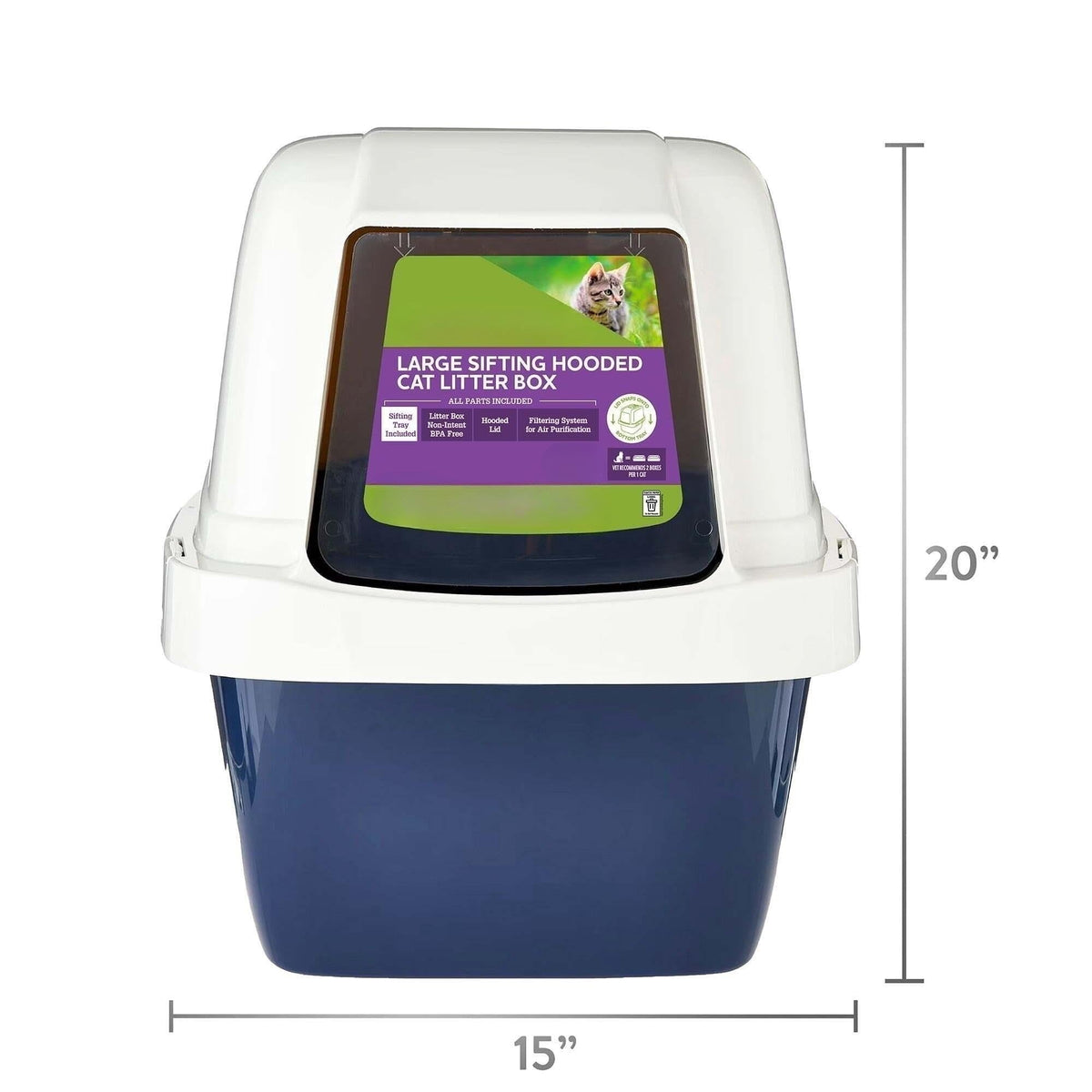 Blue Hooded Enclosed Cat Litter Box with Pan & Odor Filter Z748
