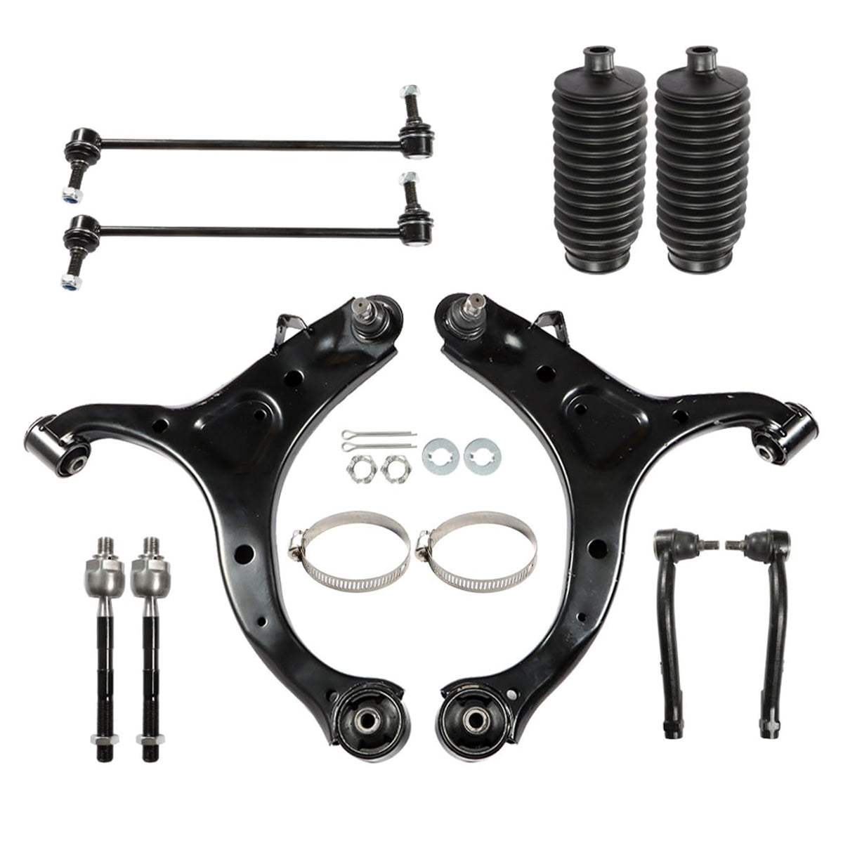 10Pcs Front Lower Control Arms Ball Joint Assembly Tie Rod End Sway Bar Link Kit N8786