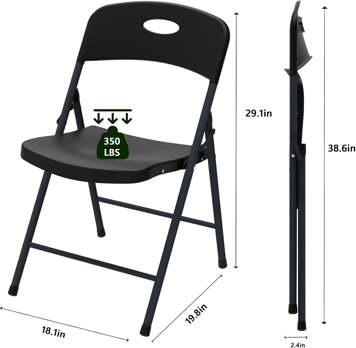 Black 10 Pack Plastic Folding Chair with Steel Frame C3934