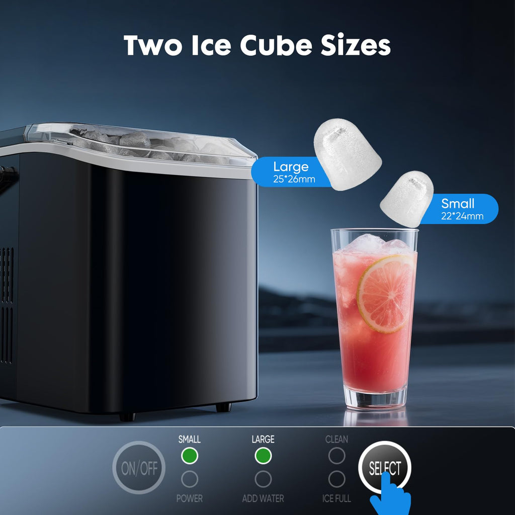 Portable Countertop Ice Maker with Scoop and Basket, 26.5lbs, Coal Black A7268