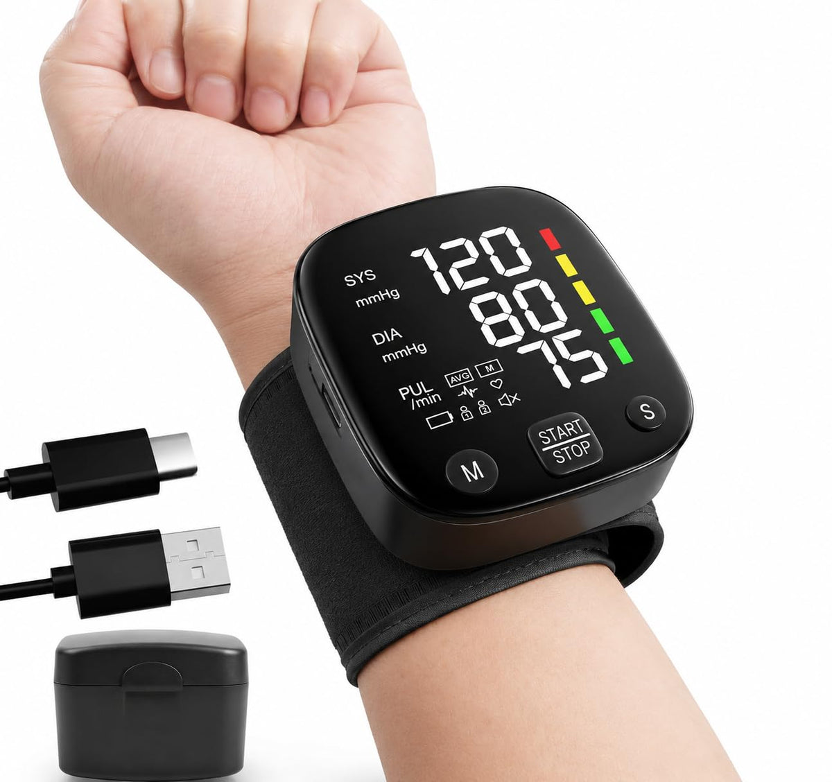 Wrist Blood Pressure Monitor LED Display 2x99 Memory Type-C Rechargeable N7535