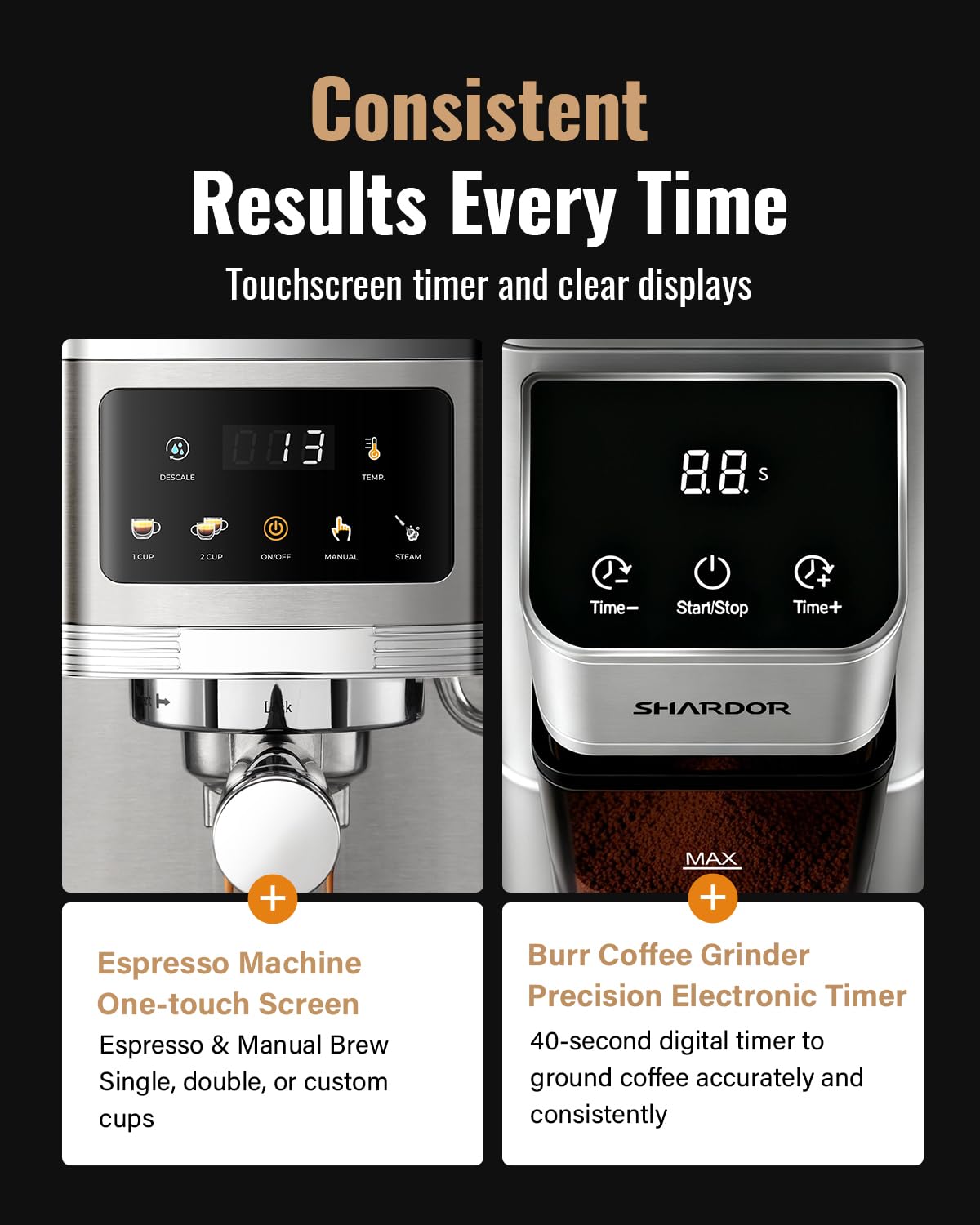 Espresso Machine with Grinder and 48 Grind Settings E1674
