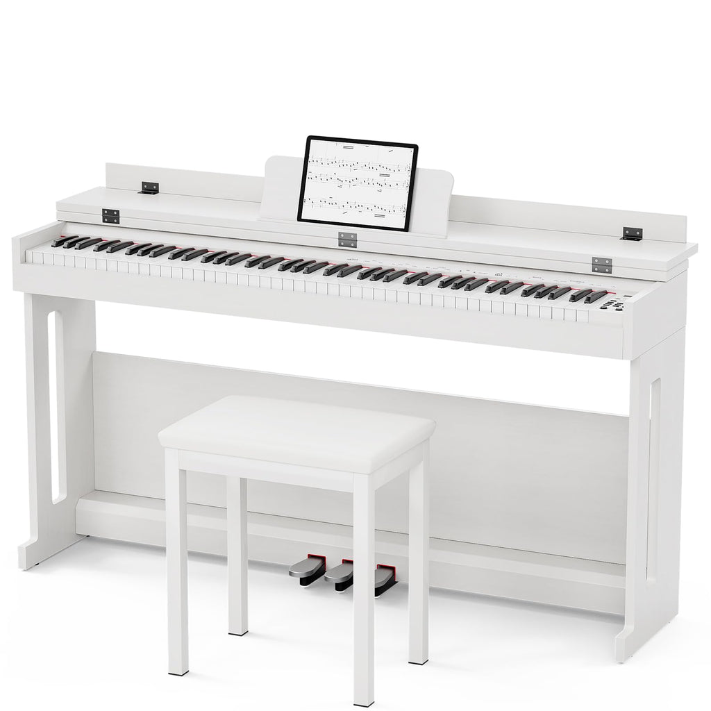88-Key Weighted Hammer Action Digital Piano with Bench, 3 Pedal Wood Stand, White N654186