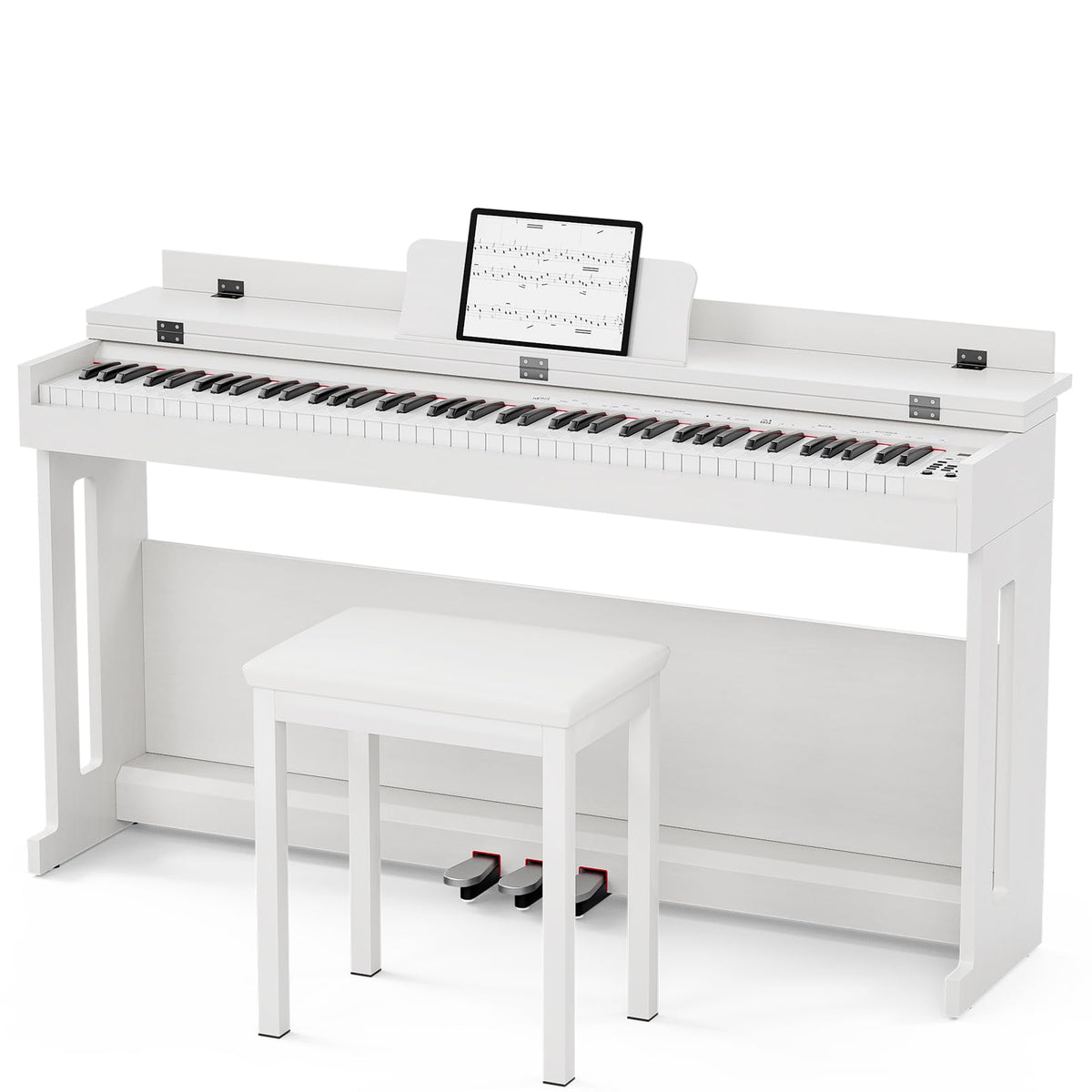 88-Key Weighted Hammer Action Digital Piano with Bench, 3 Pedal Wood Stand, White N654186
