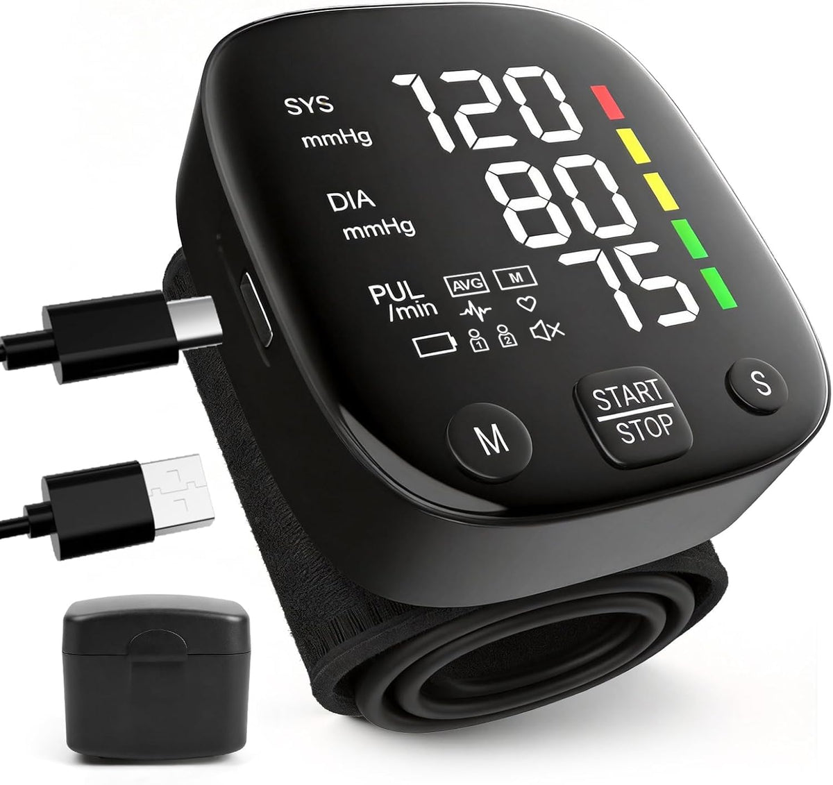Wrist Blood Pressure Monitor LED Display 2x99 Memory Type-C Rechargeable N7535