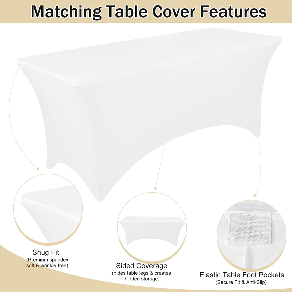 6 FT Folding Table with White Stretch Spandex Cover O44164