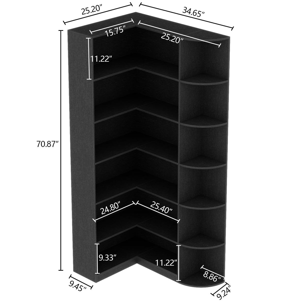 Black 6 Tiers L-Shaped Book Shelf V344