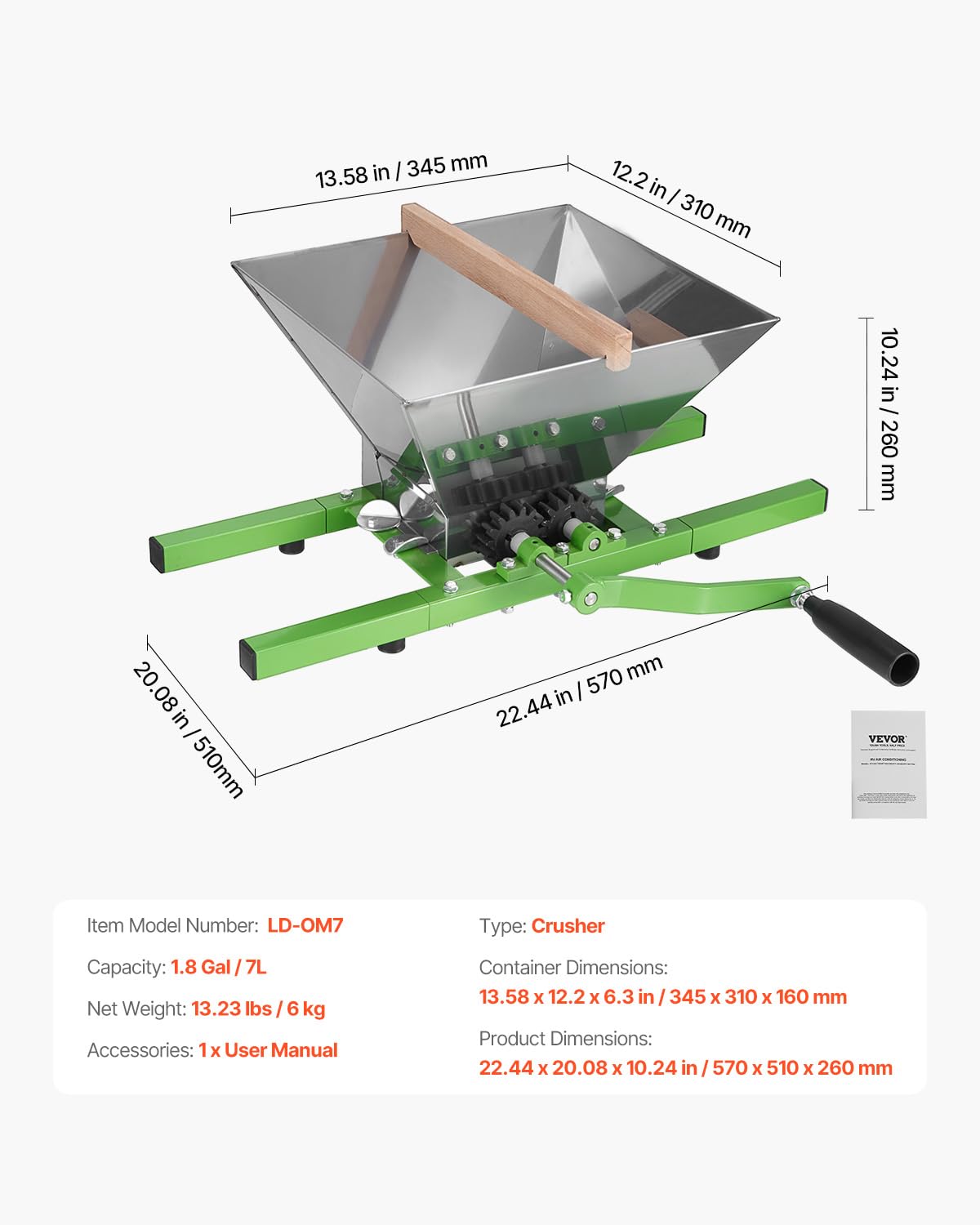 7L Stainless Steel Manual Fruit Crusher S413834