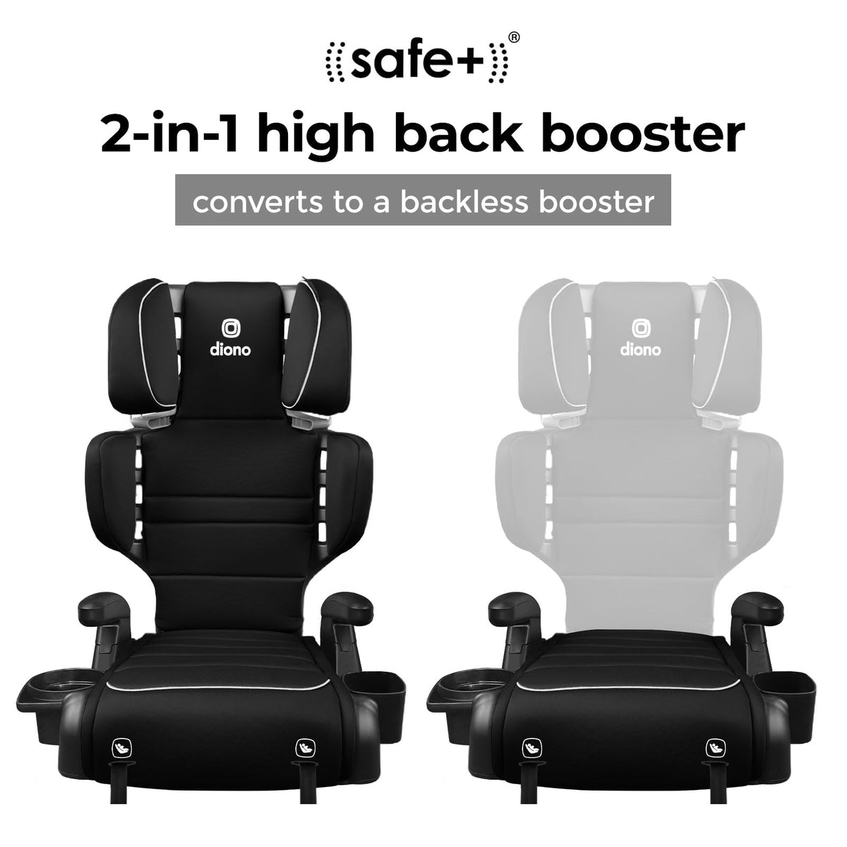 2-in-1 High Back Booster, 40-120 lbs, Black A6748
