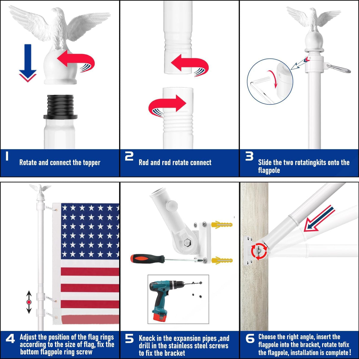 6FT Stainless Steel Flagpole Kit O141601