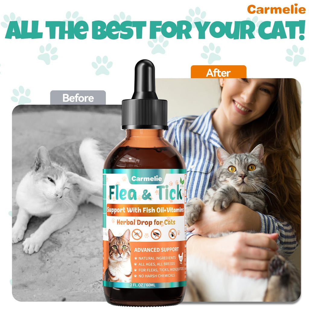 Flea and Tick Prevention for Cat with Vitamins Fish Oil 2 fl oz R7971