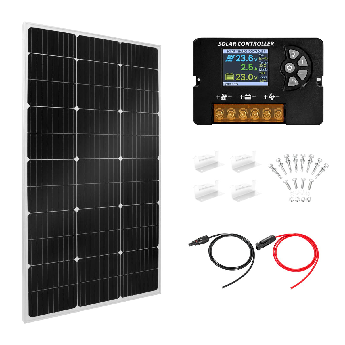 100W Monocrystalline Solar Panel Kit with 20A PWM Controller B904
