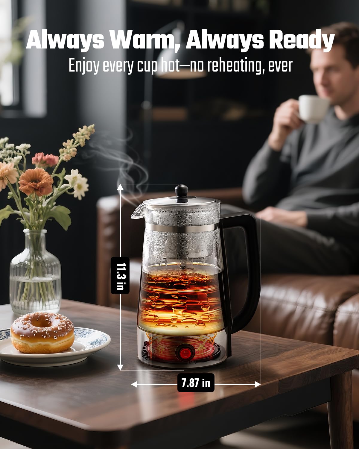 10-Cup Electric Percolator Coffee Pot with Borosilicate Carafe A485