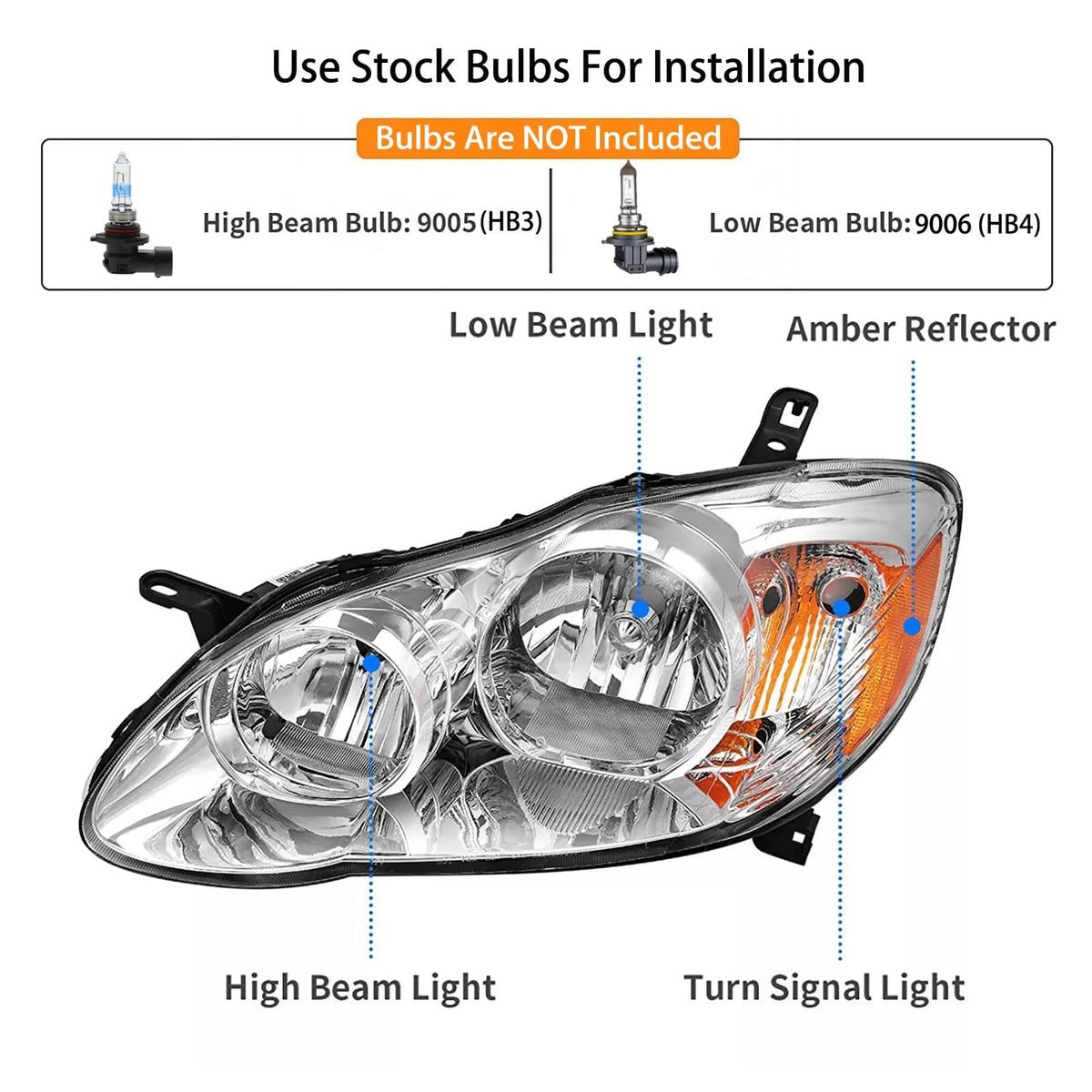 Chrome Amber Headlight Assembly Set Q31266