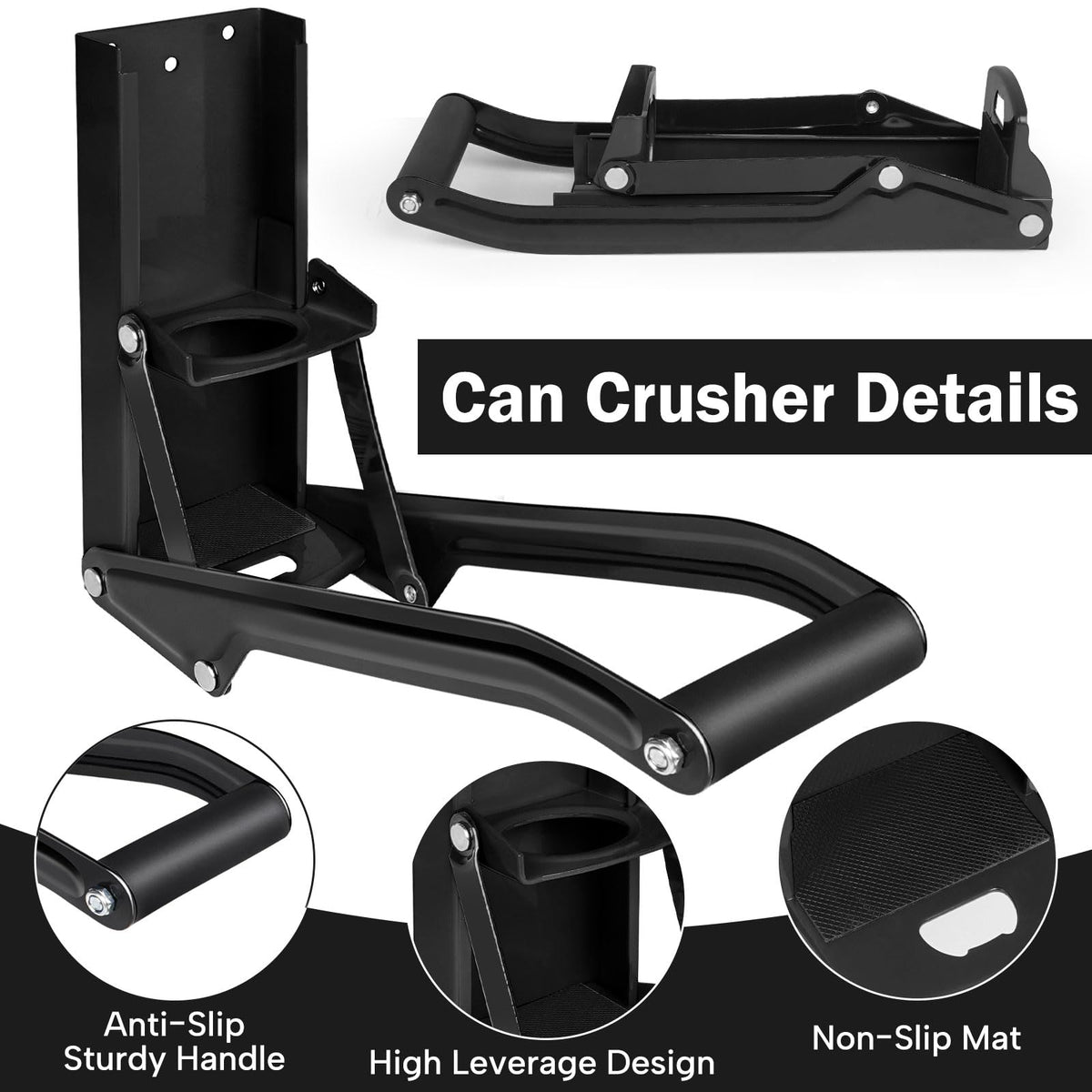 16 oz Black Wall-Mounted Aluminum Can Crusher P667