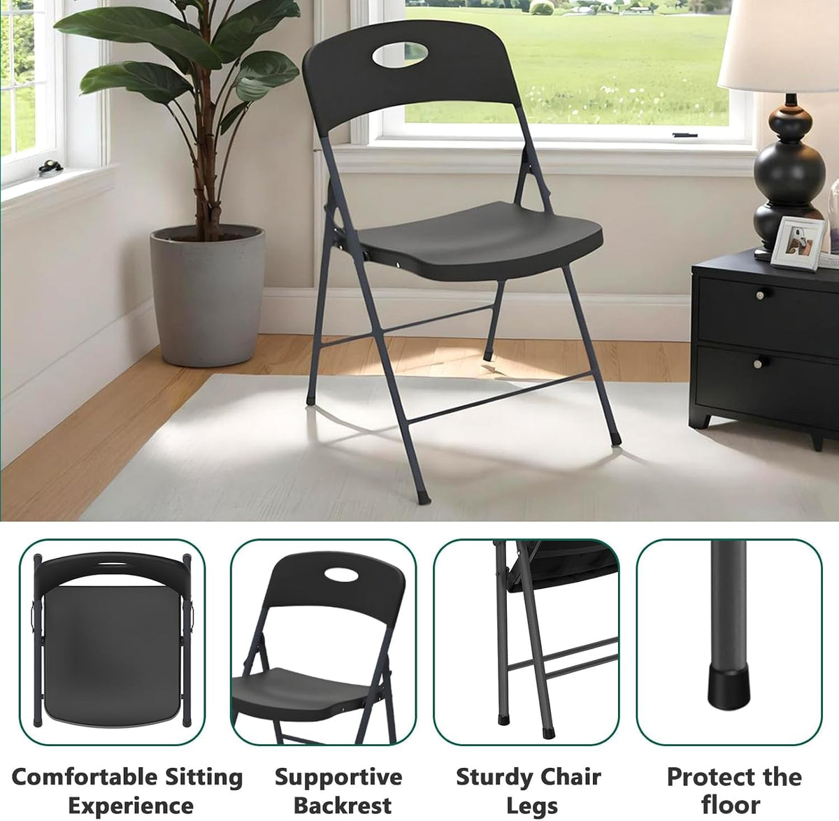 Black 10 Pack Plastic Folding Chair with Steel Frame C3934