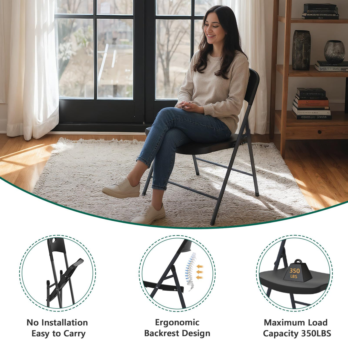 Black 10 Pack Plastic Folding Chair with Steel Frame C3934