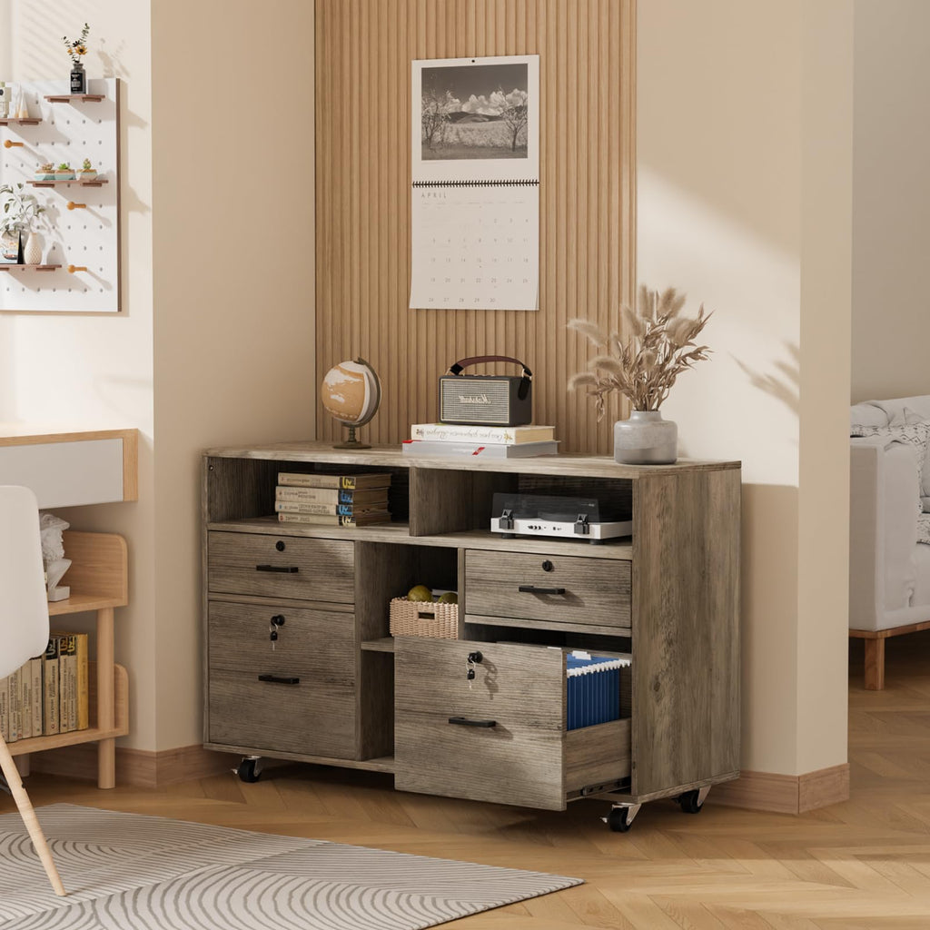 Rustic Grey 4 Drawer File Cabinet with Lock F475