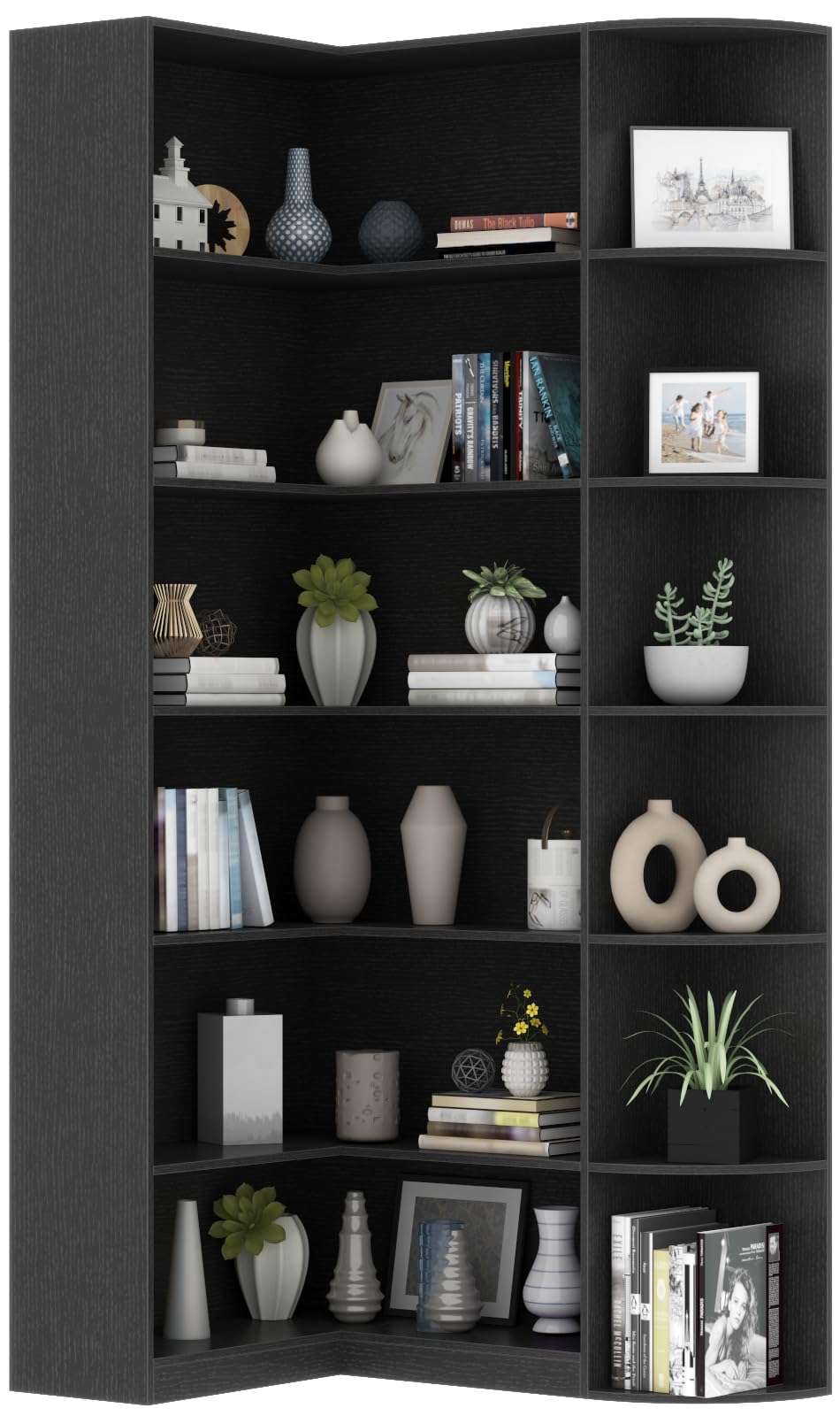 Black 6 Tiers L-Shaped Book Shelf V344