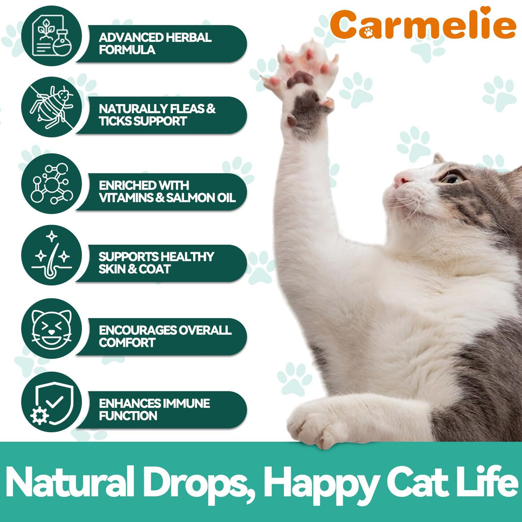 Flea and Tick Prevention for Cat with Vitamins Fish Oil 2 fl oz R7971