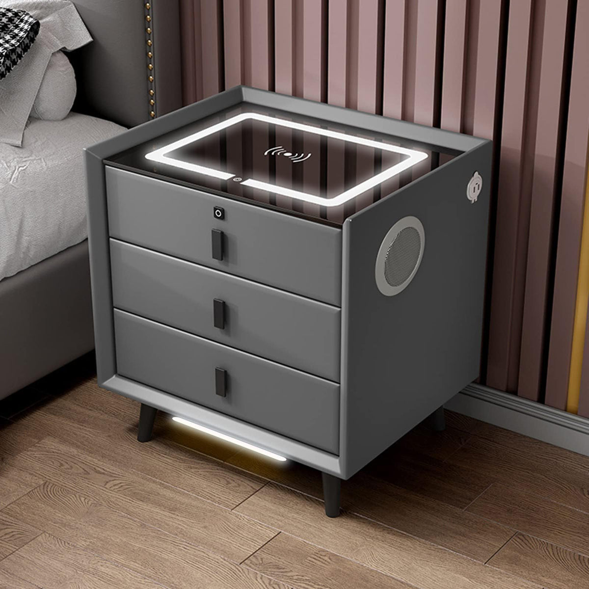 3-Color LED Nightstand with Wireless Charging Station and USB T90456