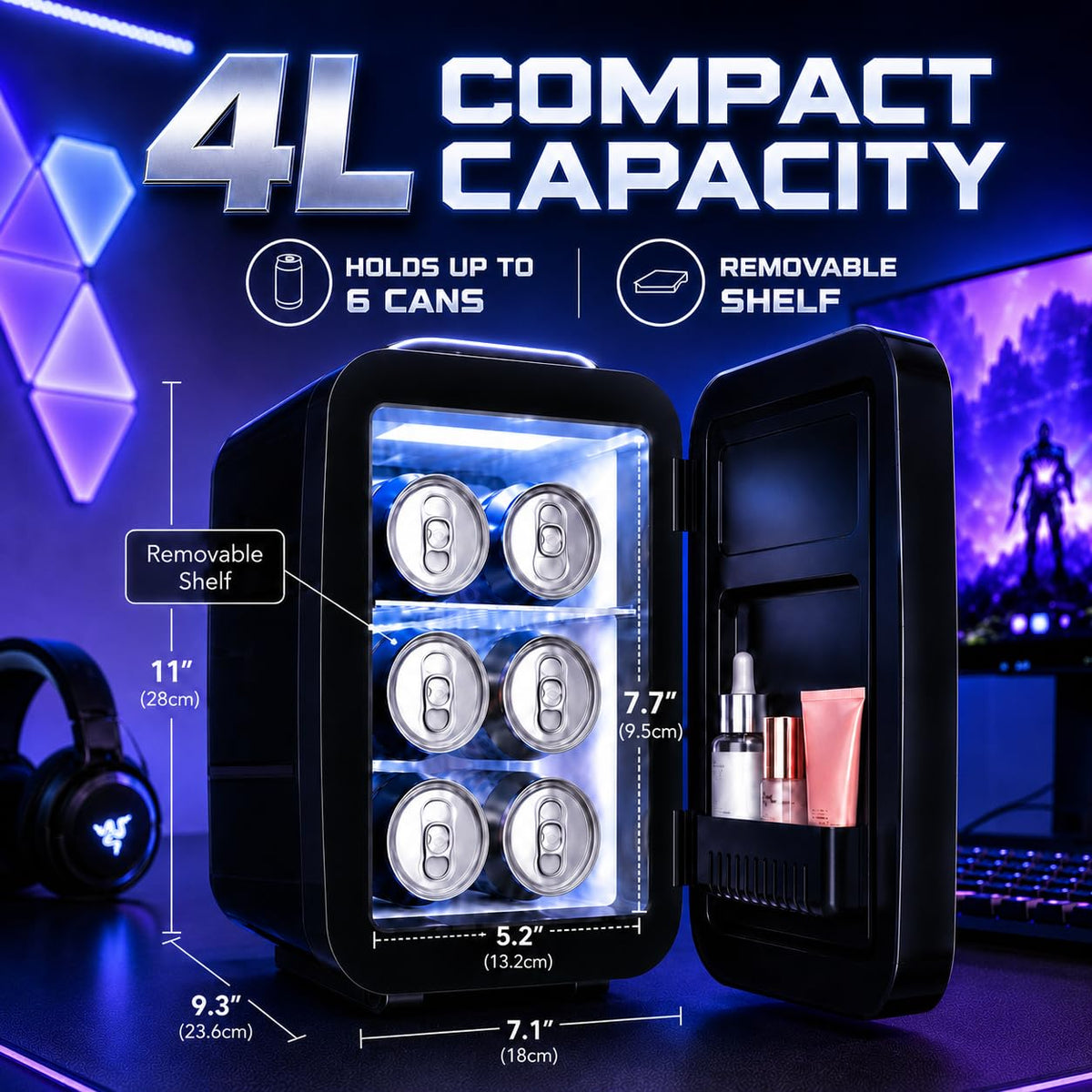 Mini Fridge with 7 Gaming Lights Modes Z82485