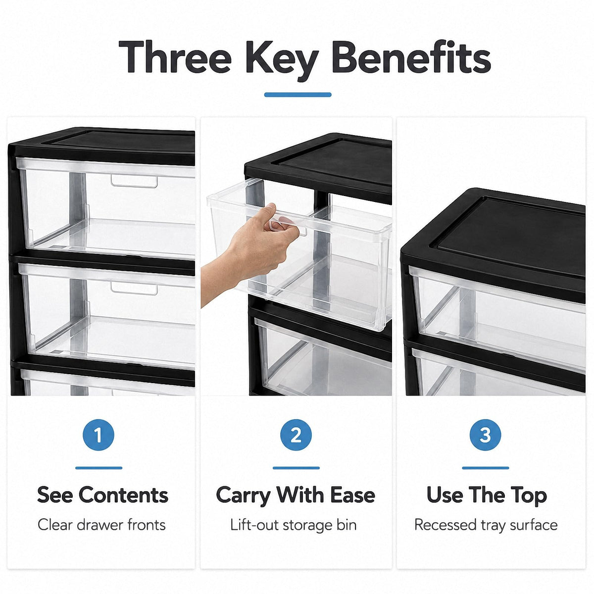 3 Drawer Clear Plastic Storage Organizer Y8163