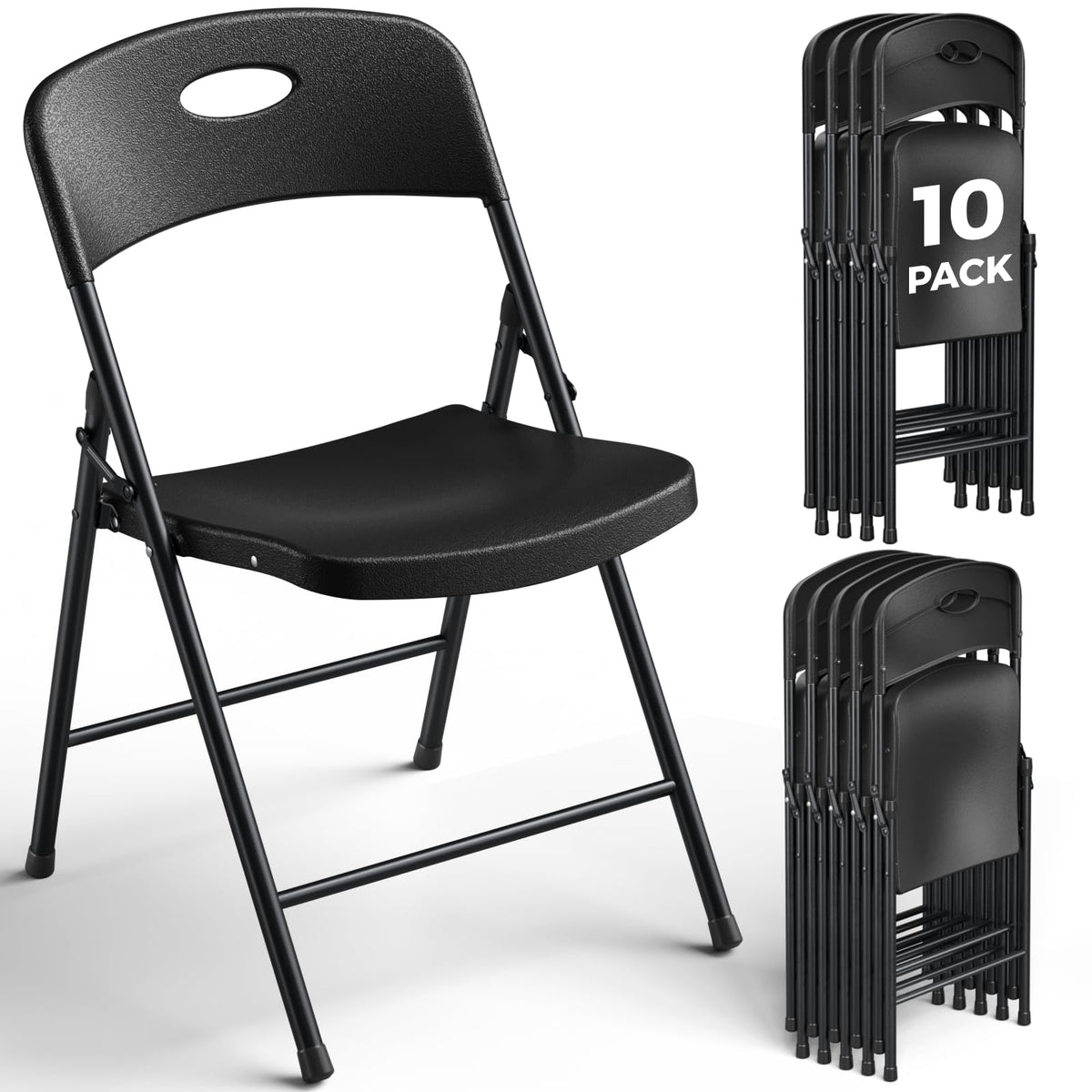 Black 10 Pack Plastic Folding Chair with Steel Frame C3934