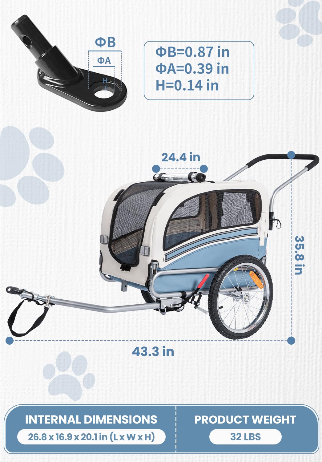 2 in 1 Pet Bicycle Trailer with 6" Stroller Wheel W955898