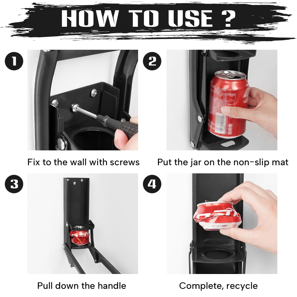 16 oz Black Wall-Mounted Aluminum Can Crusher P667