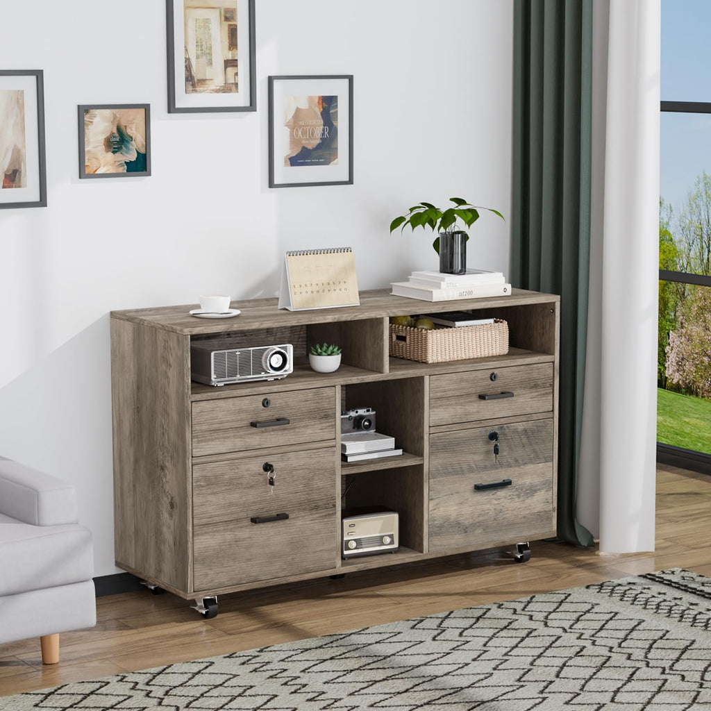 Rustic Grey 4 Drawer File Cabinet with Lock F475