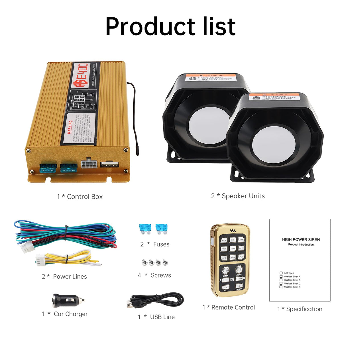 12V 400W 18 Tones Police Siren PA System with Horn Speaker & Remote Control W25130