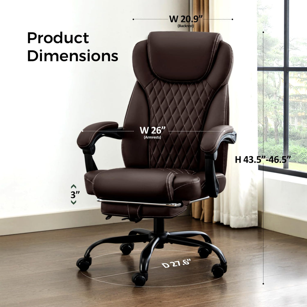 Big and Tall Office Chair with Footrest, Lumbar Support, Brown T733892