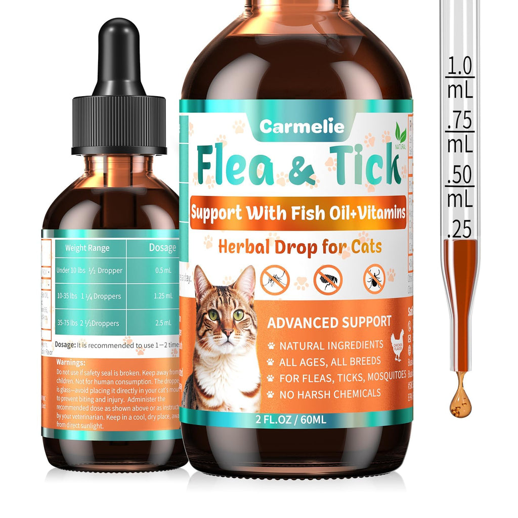 Flea and Tick Prevention for Cat with Vitamins Fish Oil 2 fl oz R7971