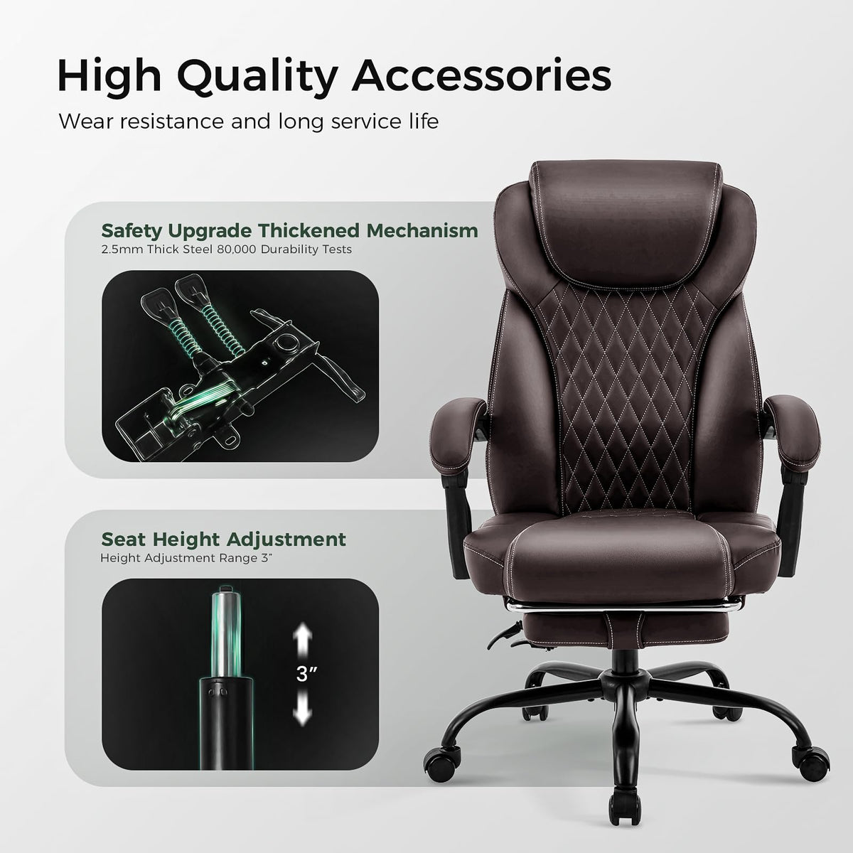 Big and Tall Office Chair with Footrest, Lumbar Support, Brown T733892