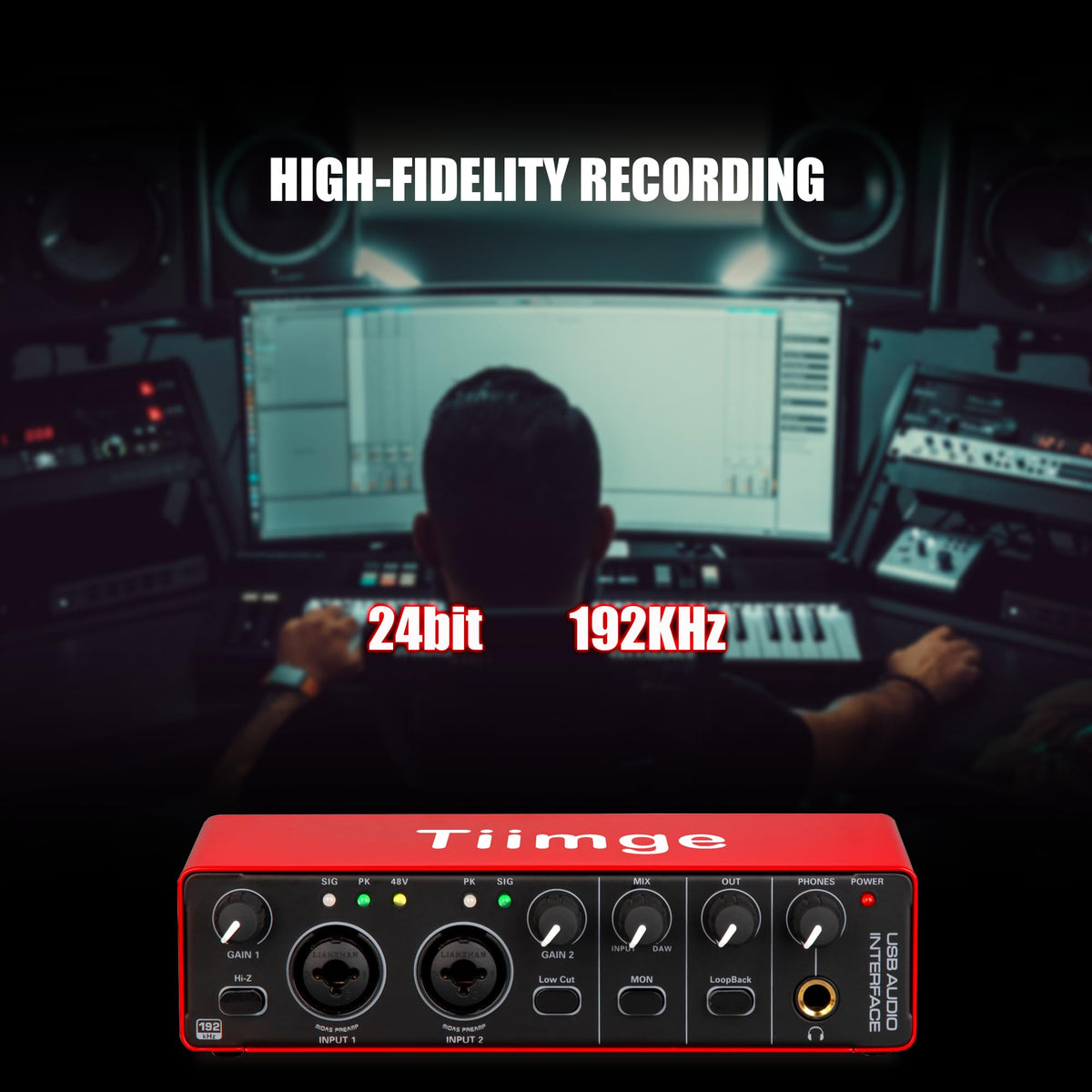 USB Audio Interface with 48V Phantom Power, 24Bit/192kHz, XLR/TRS Inputs R9558