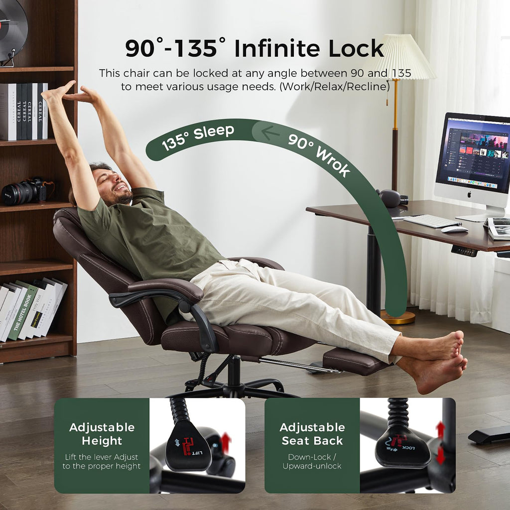 Big and Tall Office Chair with Footrest, Lumbar Support, Brown T733892